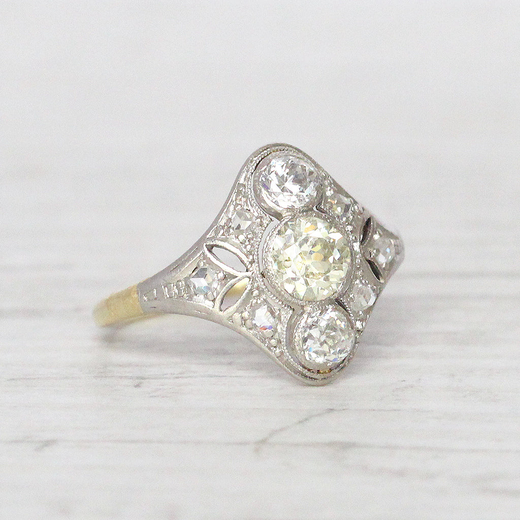 Art Deco 1.40 Carat Old European Cut Diamond Cluster Ring