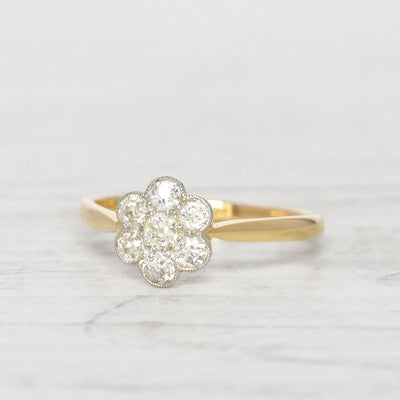 Edwardian 0.49 Carat Old Cut Diamond Daisy Cluster