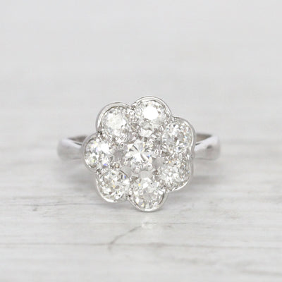 Vintage 0.90 Carat Old Cut Diamond Daisy Cluster