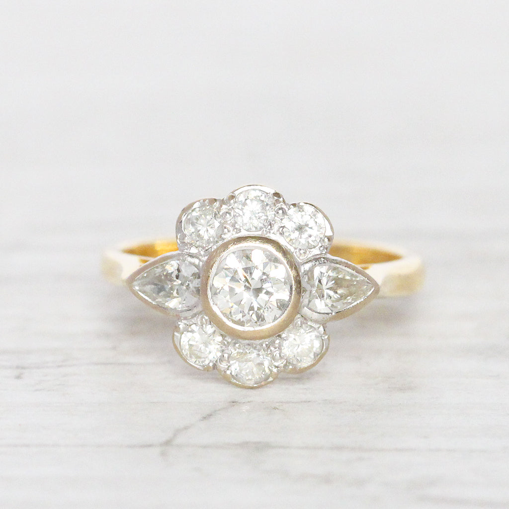 Edwardian Style 1 Carat Brilliant Cut Diamond Daisy Cluster