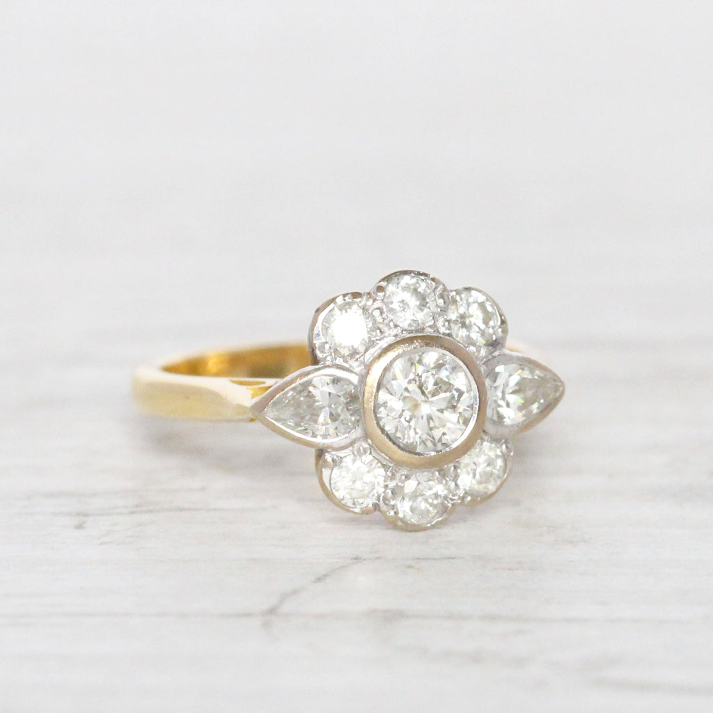 Edwardian Style 1 Carat Brilliant Cut Diamond Daisy Cluster