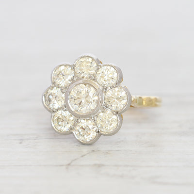 Vintage Style 2.10 Carat Brilliant Cut Diamond Daisy Cluster