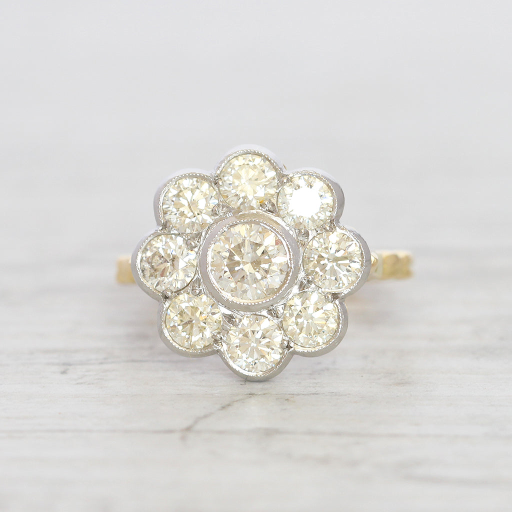 Vintage Style 2.10 Carat Brilliant Cut Diamond Daisy Cluster