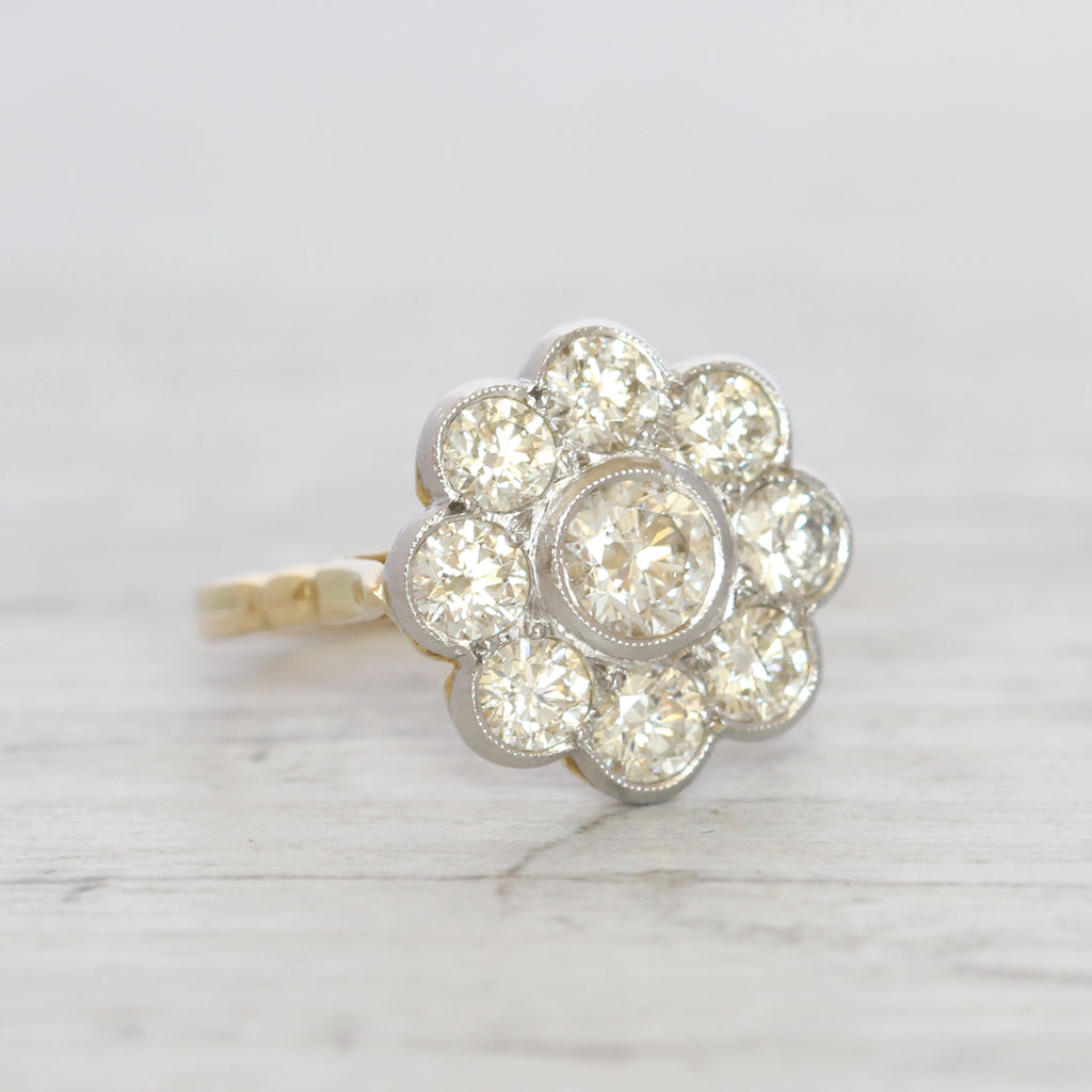 Vintage Style 2.10 Carat Brilliant Cut Diamond Daisy Cluster