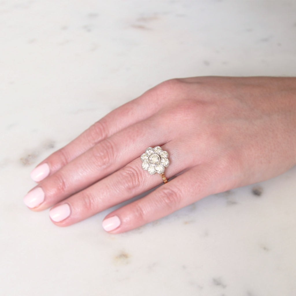 Vintage Style 2.10 Carat Brilliant Cut Diamond Daisy Cluster