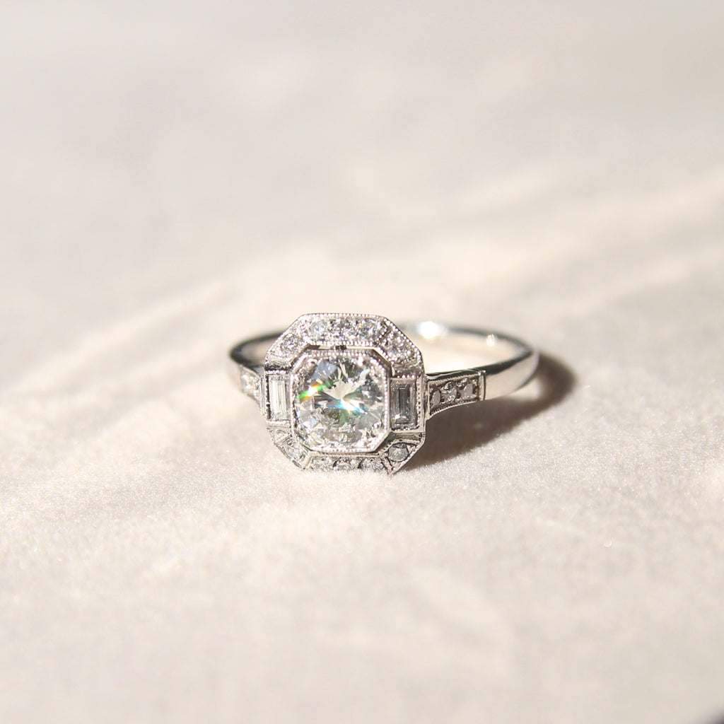 Art Deco Style 0.60 Carat Brilliant Cut Diamond Halo Cluster