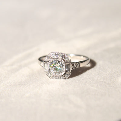 Art Deco Style 0.60 Carat Brilliant Cut Diamond Halo Cluster