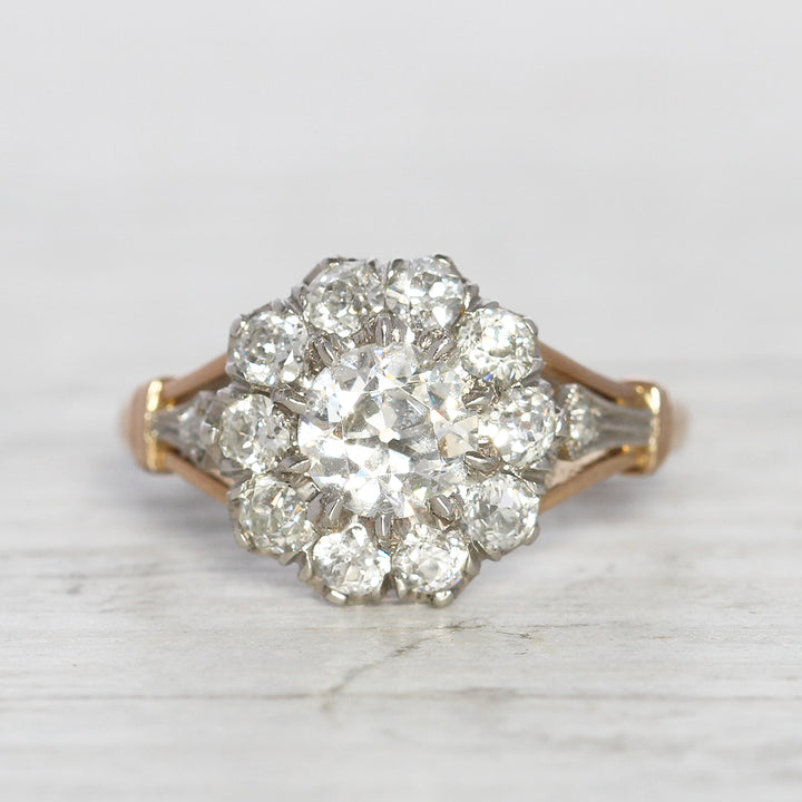 Victorian 1.42 Carat Old European Cut Diamond Coronet Cluster