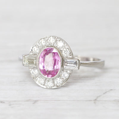 Art Deco Style 0.95 Carat Pink Sapphire and Diamond Cluster Ring