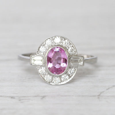 Art Deco Style 0.95 Carat Pink Sapphire and Diamond Cluster Ring