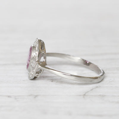 Art Deco Style 0.95 Carat Pink Sapphire and Diamond Cluster Ring