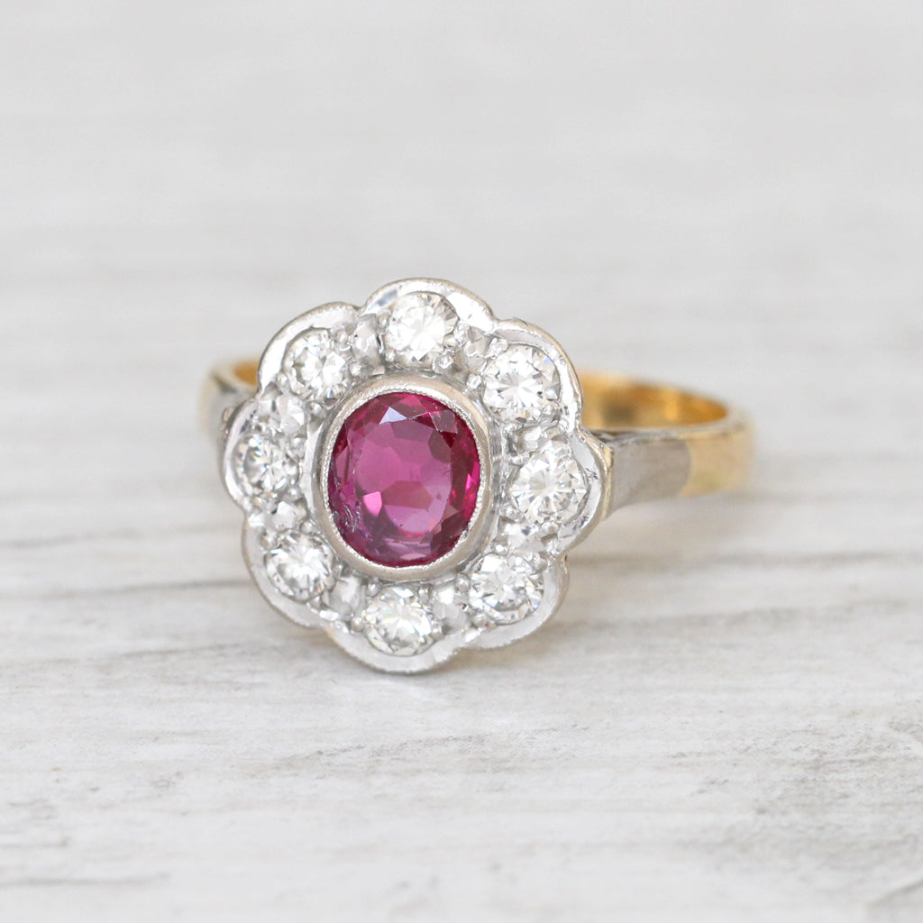 Vintage 0.60 Carat Ruby and Diamond Cluster Ring