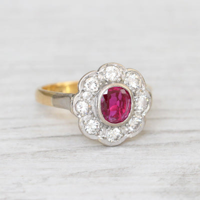 Vintage 0.60 Carat Ruby and Diamond Cluster Ring