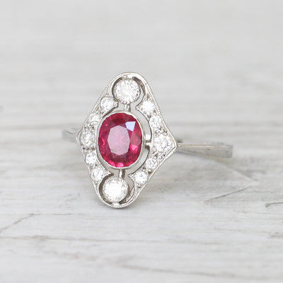 Art Deco Style 1.10 Carat Ruby and Diamond Cluster