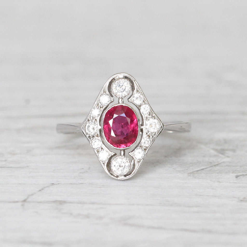 Art Deco Style 1.10 Carat Ruby and Diamond Cluster