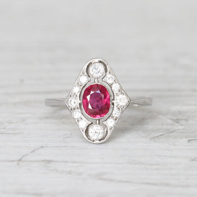 Art Deco Style 1.10 Carat Ruby and Diamond Cluster