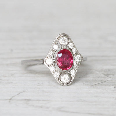 Art Deco Style 1.10 Carat Ruby and Diamond Cluster