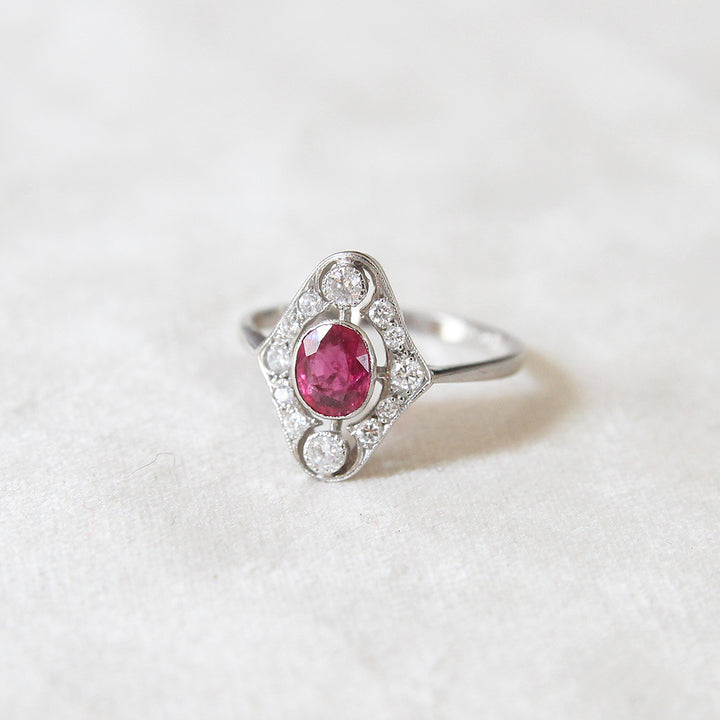 Art Deco Style 1.10 Carat Ruby and Diamond Cluster