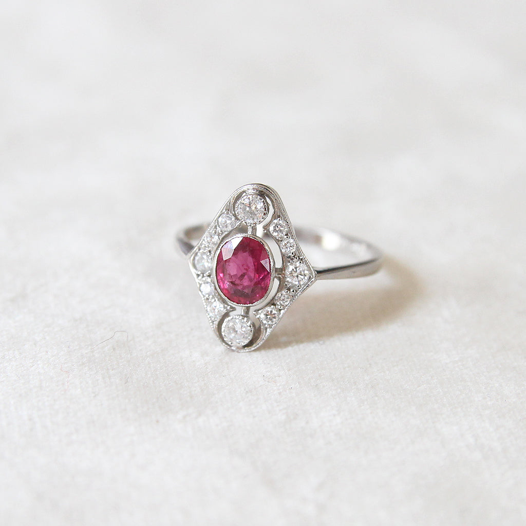 Art Deco Style 1.10 Carat Ruby and Diamond Cluster