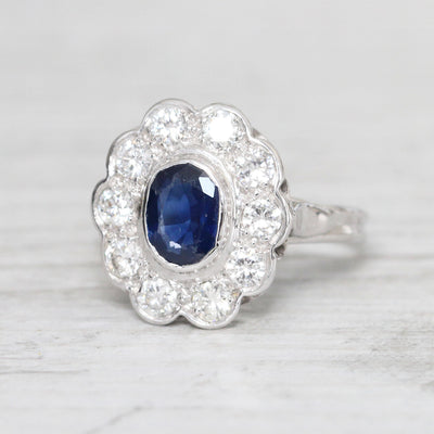Vintage French 1.25 Carat Sapphire and Diamond Cluster