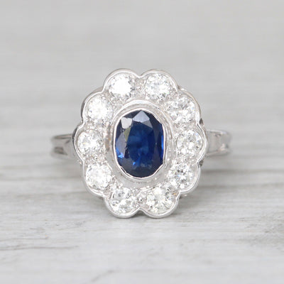 Vintage French 1.25 Carat Sapphire and Diamond Cluster