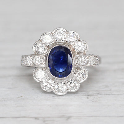 Art Deco 1.35 Carat Sapphire and Diamond French Cluster
