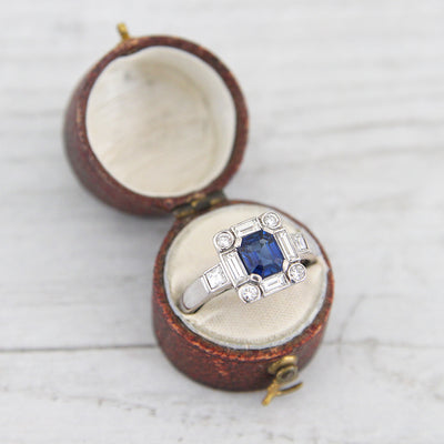 Art Deco Style Sapphire and Diamond Square Cluster