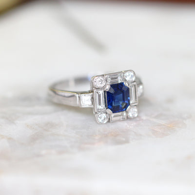 Art Deco Style Sapphire and Diamond Square Cluster