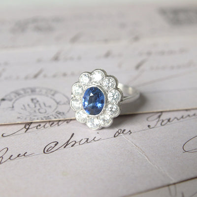 Vintage Style 1.70 Carat Sapphire and Diamond Cluster