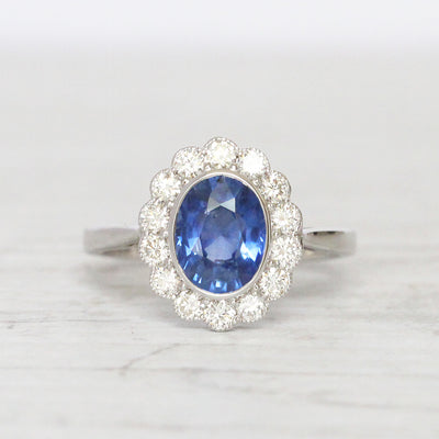 Vintage Style 2.29 Carat Sapphire and Diamond Oval Cluster