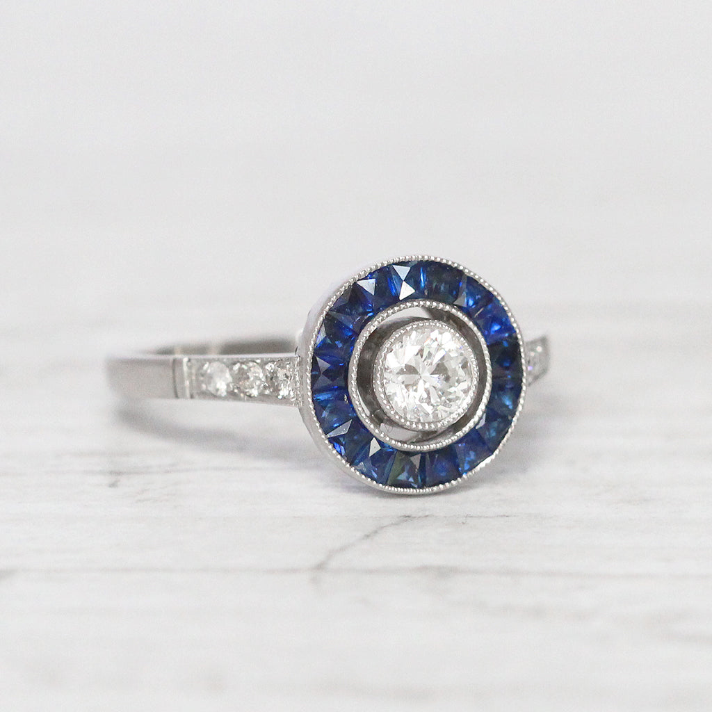 Art Deco Style Diamond and Sapphire Target Cluster