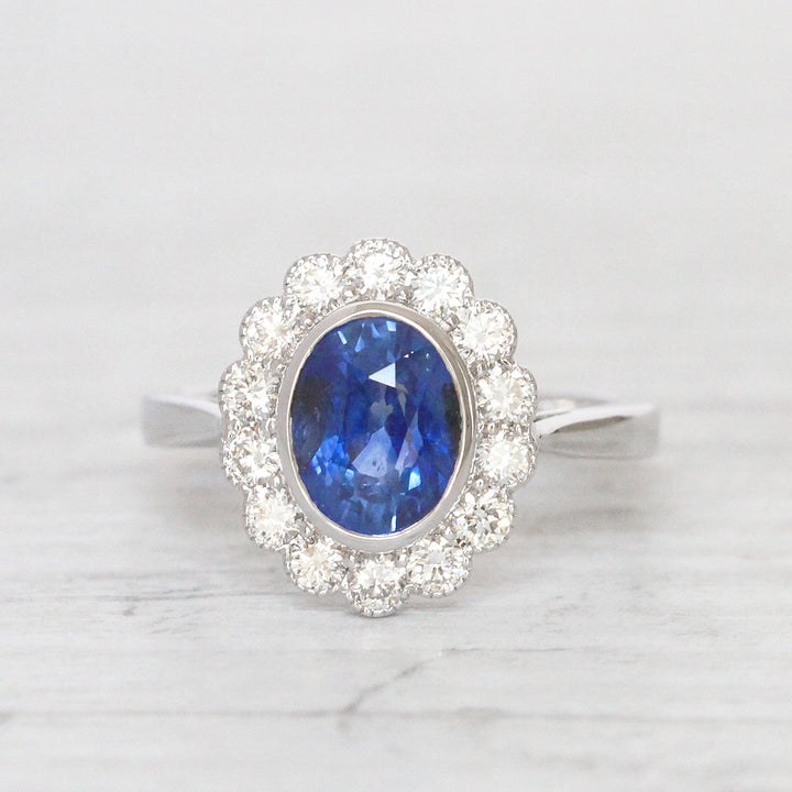 Vintage Style 2.43 Carat Sapphire and Diamond Oval Cluster