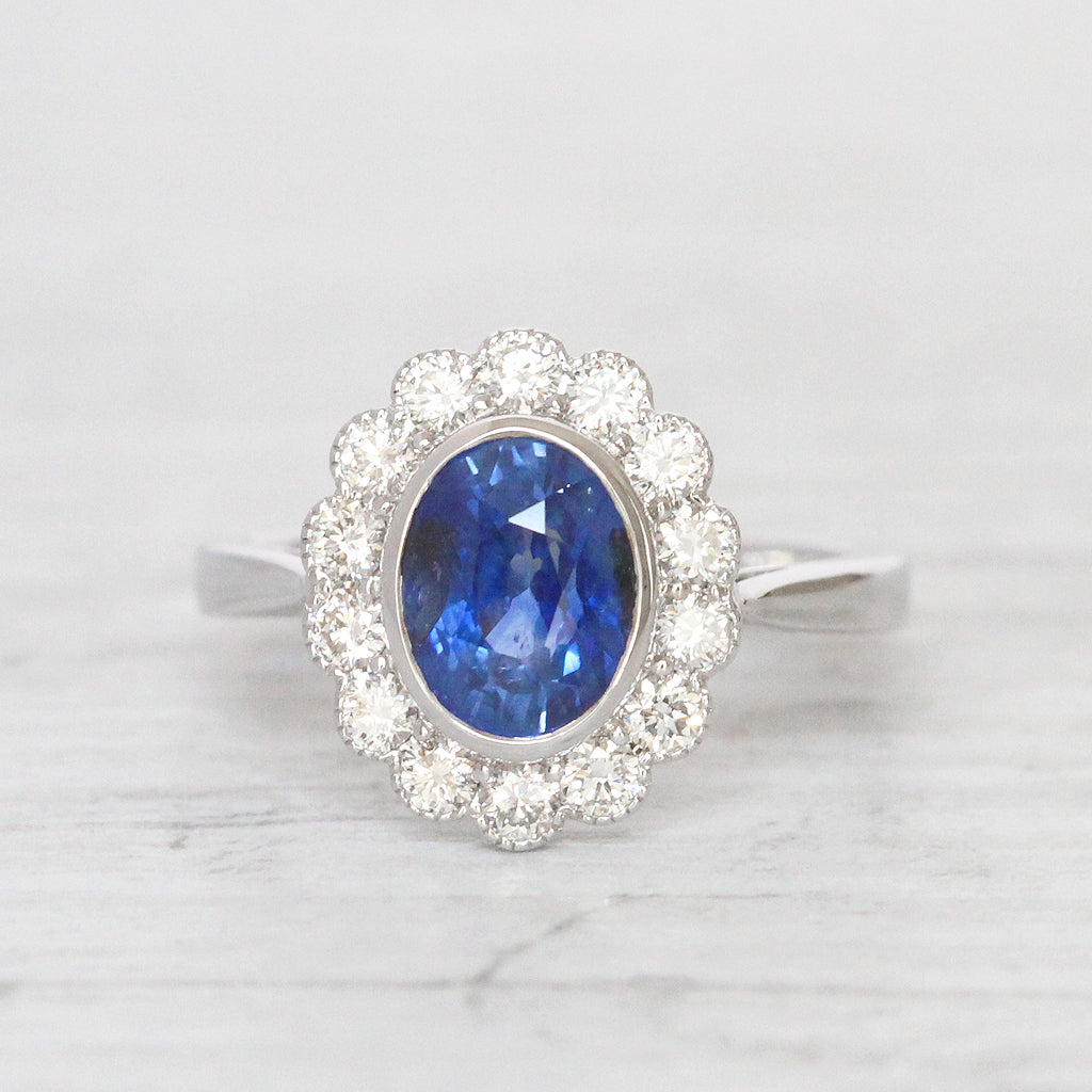 Vintage Style 2.43 Carat Sapphire and Diamond Oval Cluster