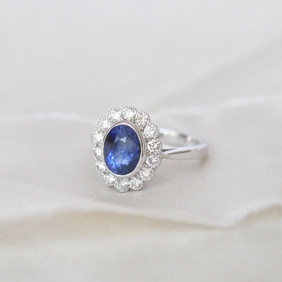 Vintage Style 2.43 Carat Sapphire and Diamond Oval Cluster