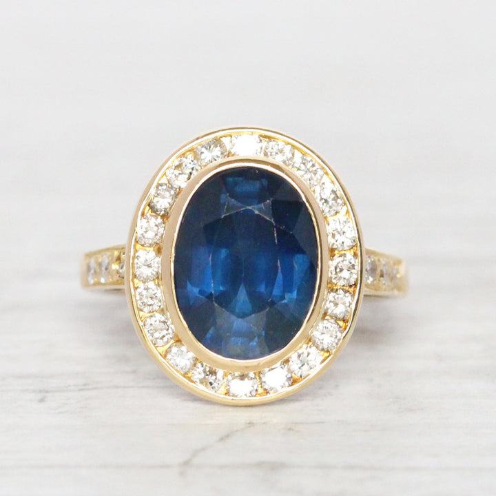 Vintage French 4.15 Carat Sapphire and Diamond Cluster