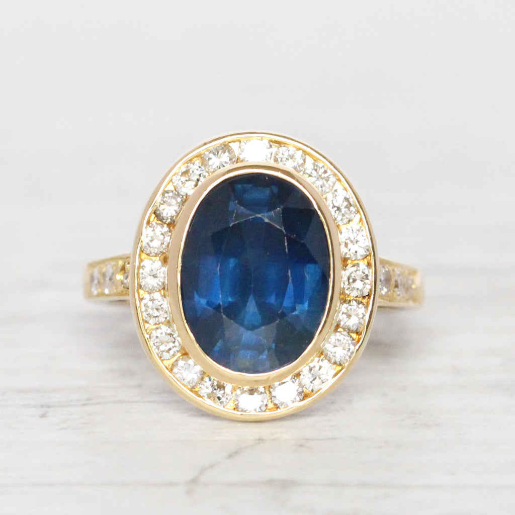 Vintage French 4.15 Carat Sapphire and Diamond Cluster
