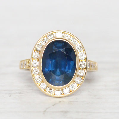 Vintage French 4.15 Carat Sapphire and Diamond Cluster