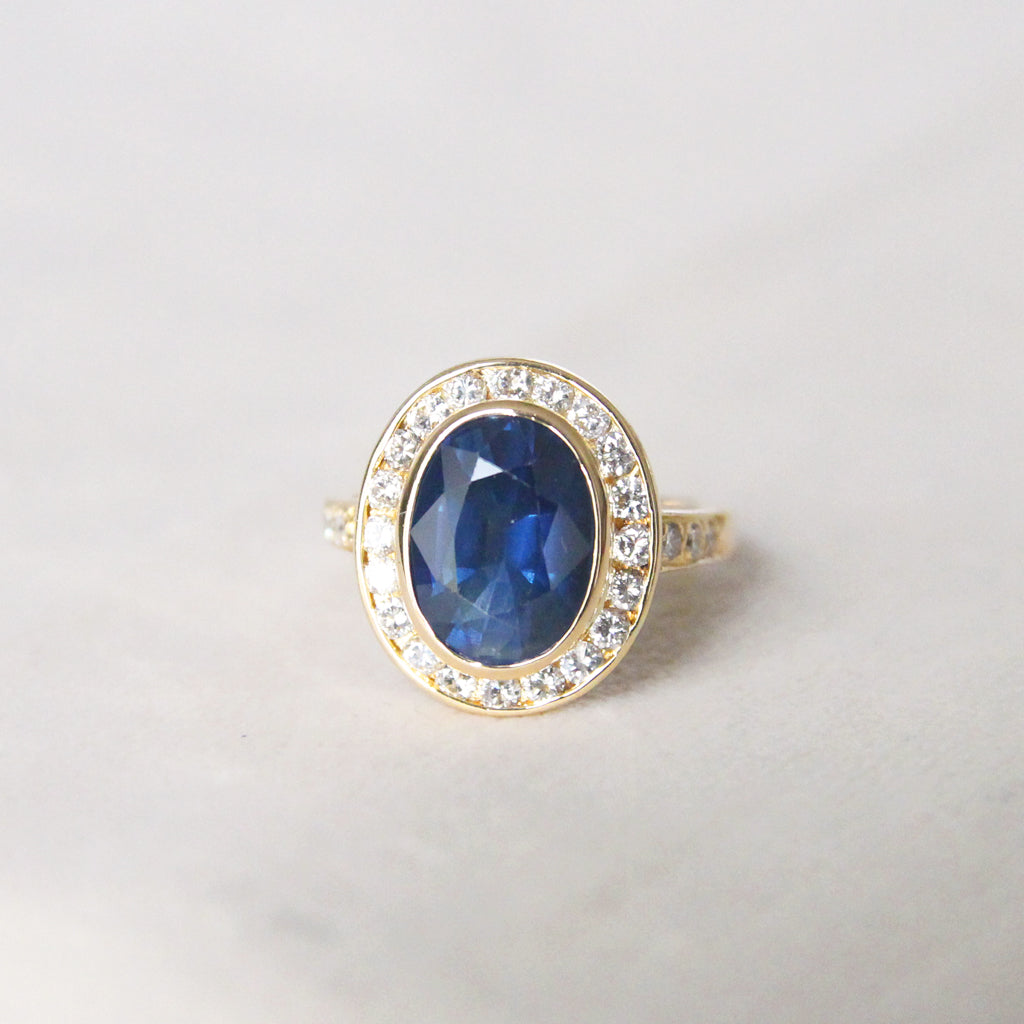 Vintage French 4.15 Carat Sapphire and Diamond Cluster