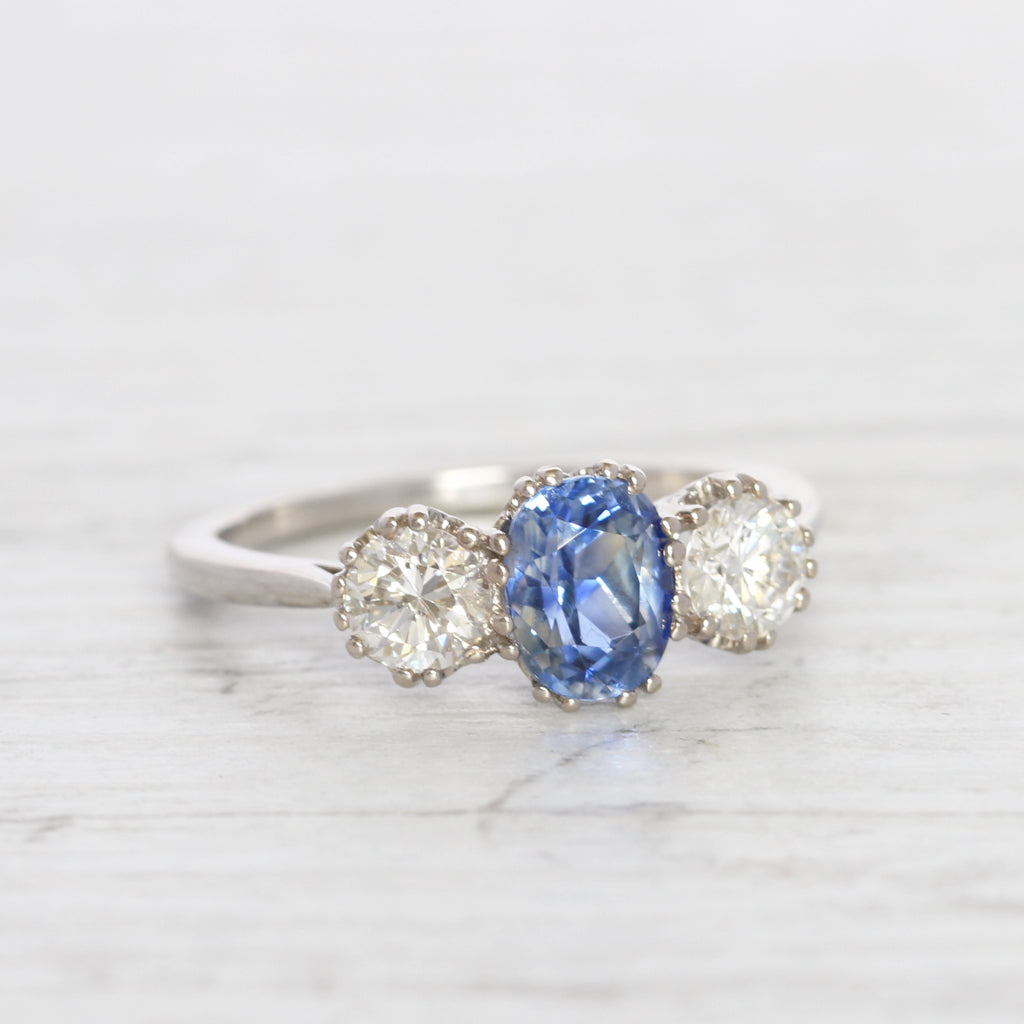 Vintage Style Carat Cornflower Blue Sapphire and Diamond