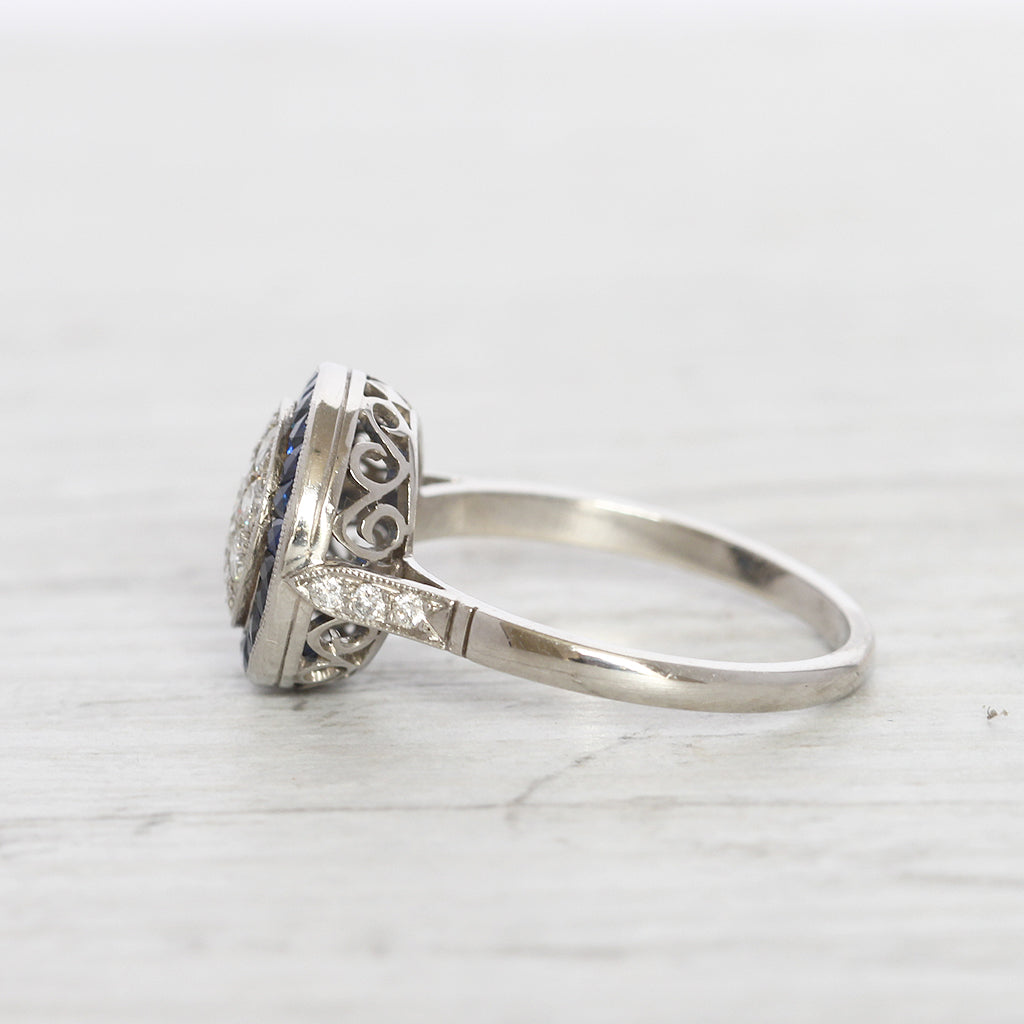 Art Deco Style 0.69 Carat Diamond and Sapphire Target Ring