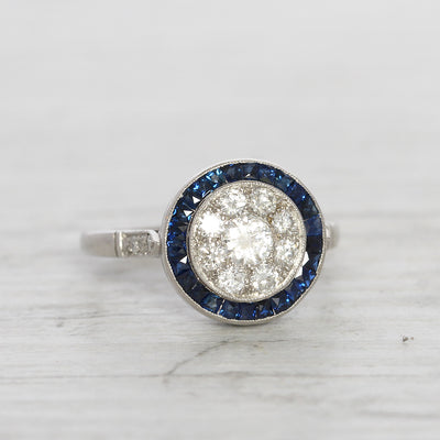 Art Deco Style 0.69 Carat Diamond and Sapphire Target Ring