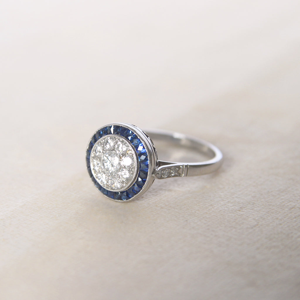 Art Deco Style 0.69 Carat Diamond and Sapphire Target Ring