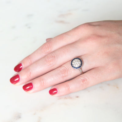 Art Deco Style 0.69 Carat Diamond and Sapphire Target Ring