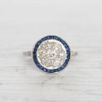 Art Deco Old Cut Diamond and Sapphire Target Cluster