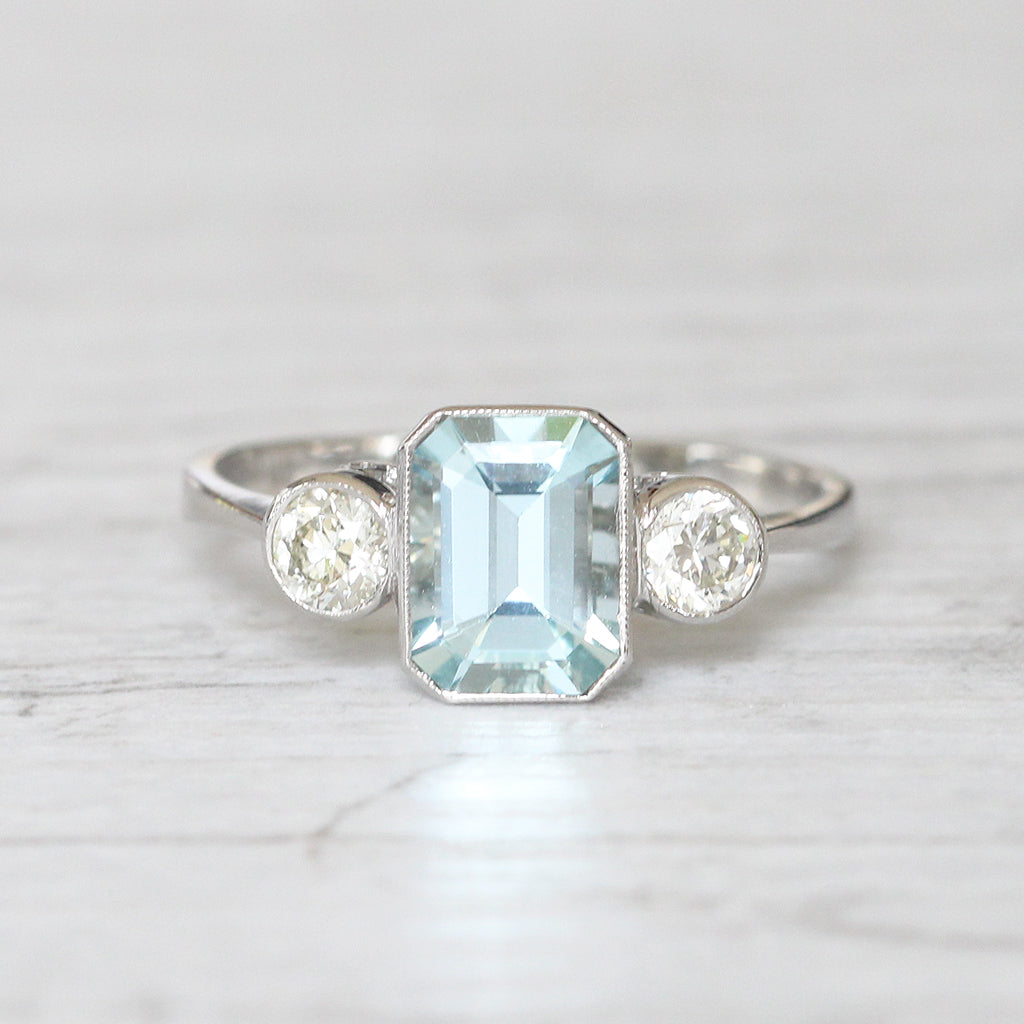 Vintage Style 1.30 Carat Aquamarine and Diamond Three Stone