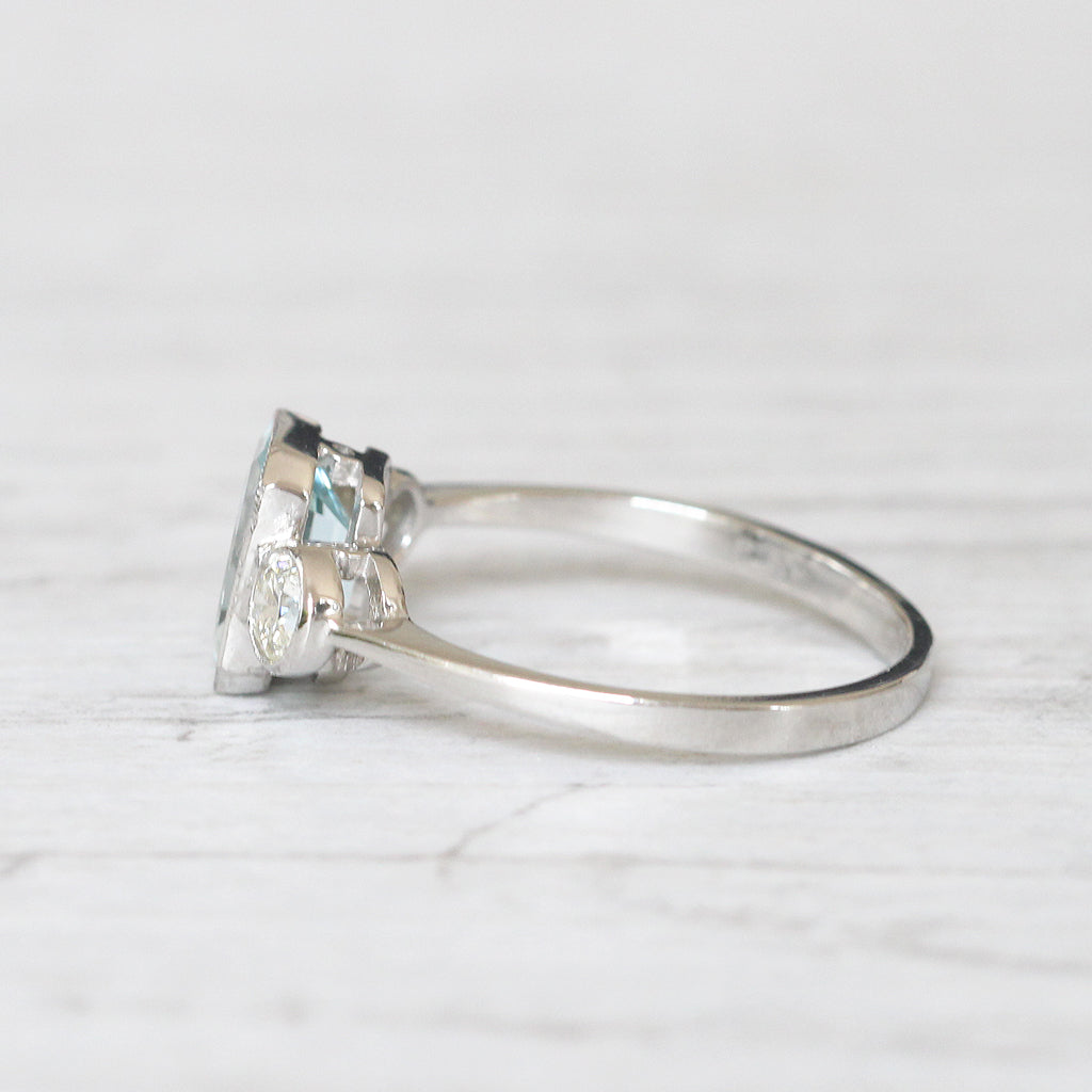 Vintage Style 1.30 Carat Aquamarine and Diamond Three Stone