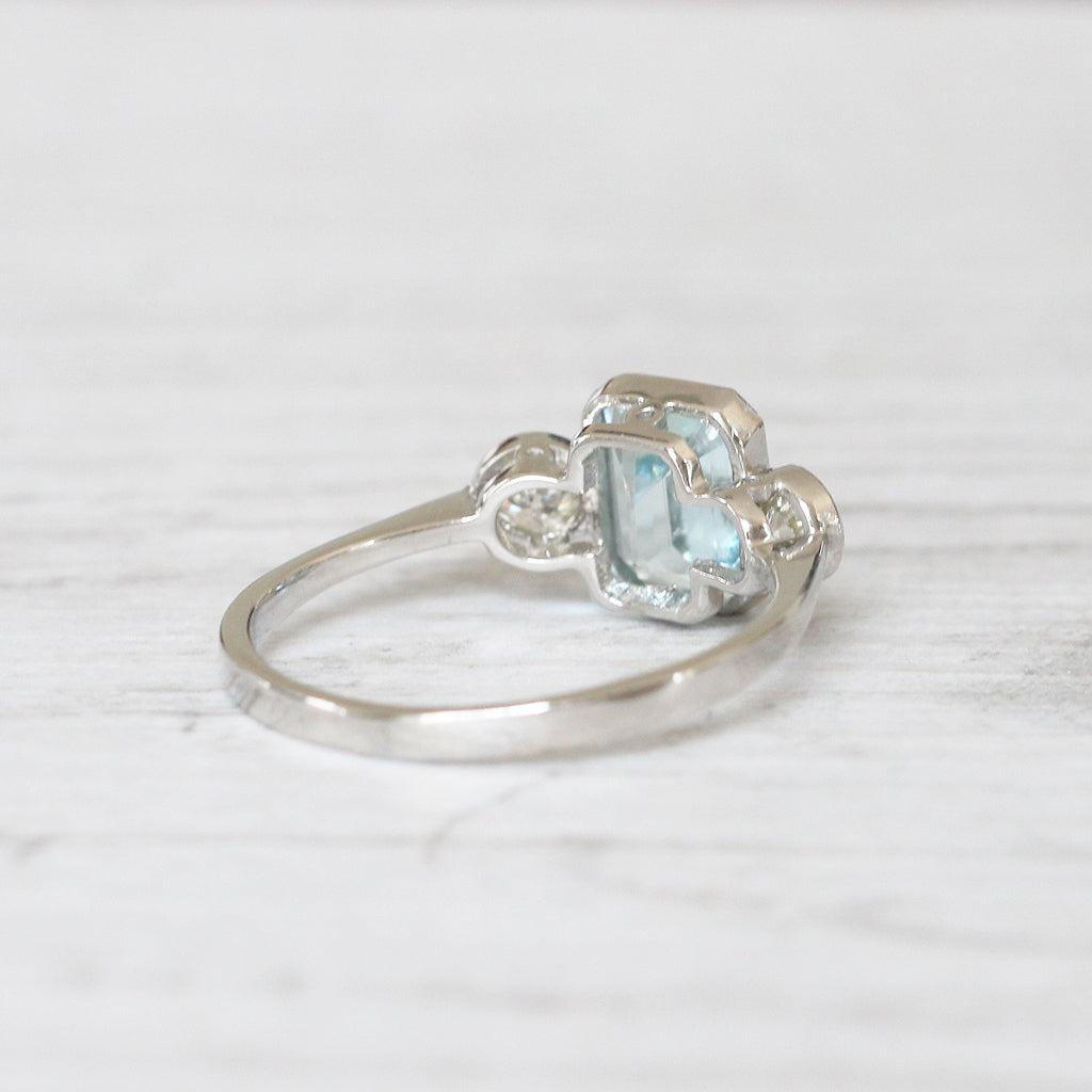 Vintage Style 1.30 Carat Aquamarine and Diamond Three Stone