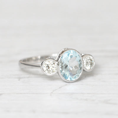 Vintage Style 1.30 Carat Aquamarine and Diamond Three Stone