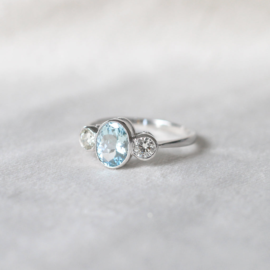 Vintage Style 1.30 Carat Aquamarine and Diamond Three Stone