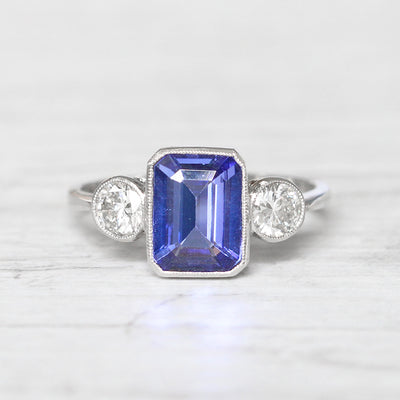 Vintage Style 2.20 Carat Tanzanite and Diamond Three Stone